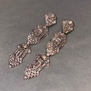 Stella and dot Casablanca art deco, Pavey earrings, silver tone with crystals